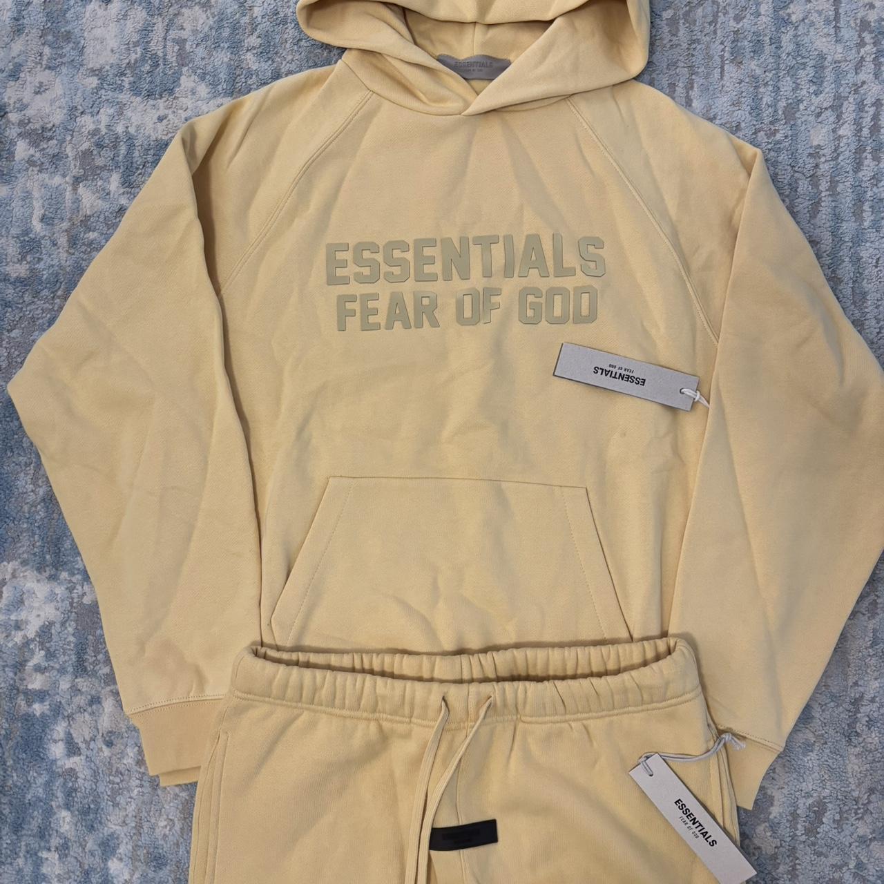 Essentials Men's Yellow and Cream Hoodie Essentials Men's Yellow and Cream suit - Image 1